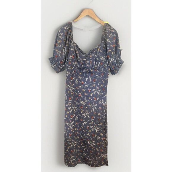 Y2K Inspired Hearts 90s Midi Dress Sz L Blue Purple Floral Milkmaid Babydoll. - Picture 1 of 9